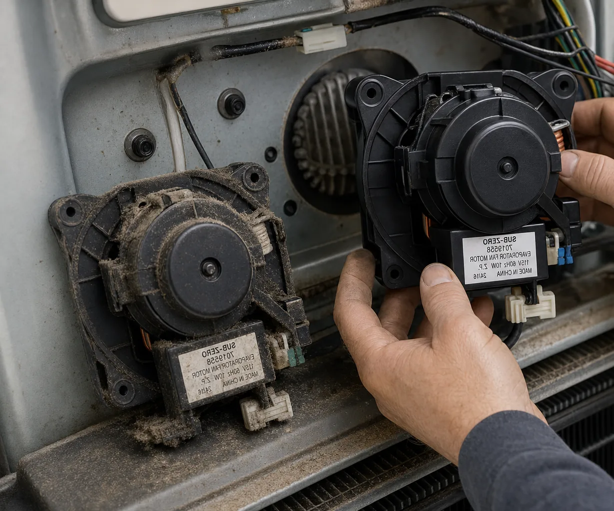 Close-up of an OEM appliance part replacement on a same-day visit